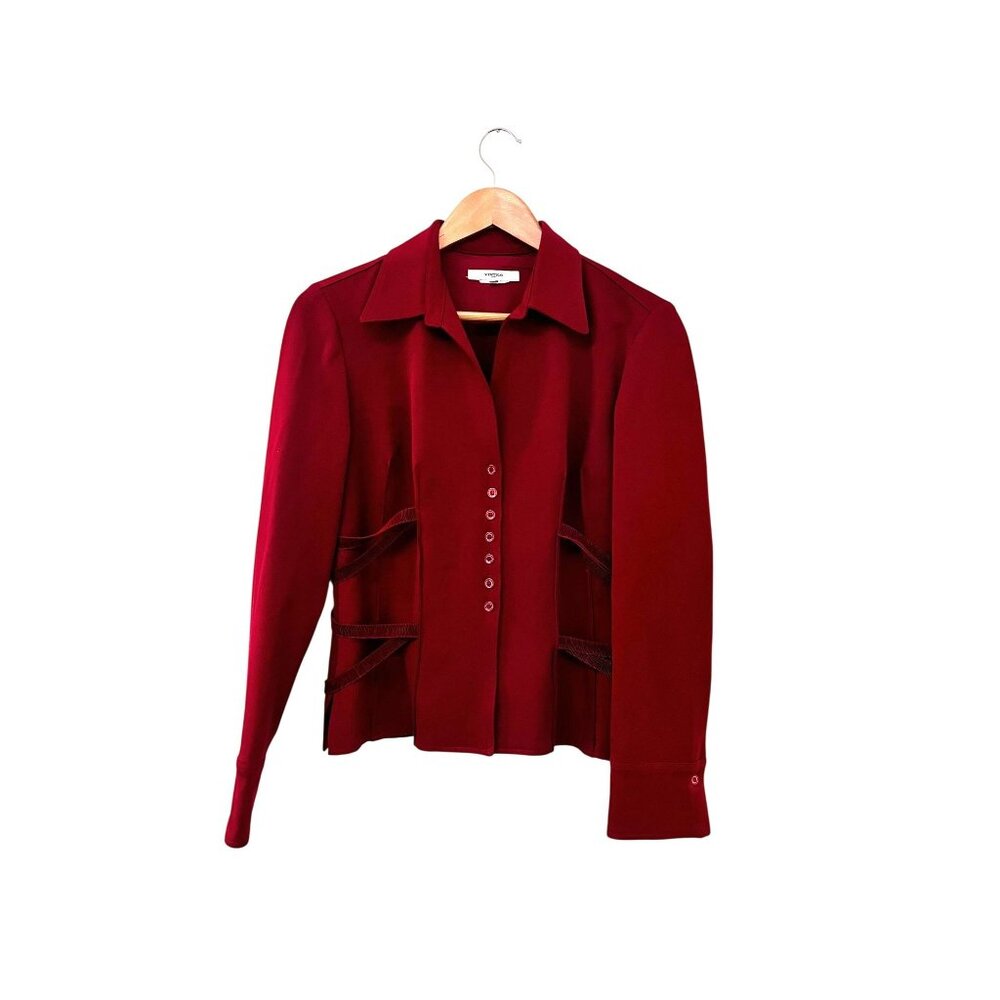 Vintage Y2K 90s Vertigo Womens Red Button-Up Blouse With Side Ribbon Detail L